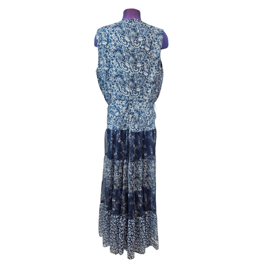 Ralph Lauren Black Label Blue Georgette Floral Tiered Midi Dress Size 14 - Picture 4 of 8